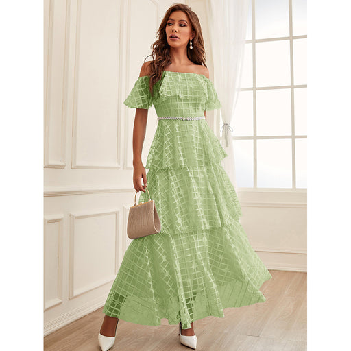 Color-Light Green-Maxi Dress High Waist off Neck Slim Elegant Dress-Fancey Boutique