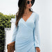 Color-Blue-Autumn Winter Jacquard Stitching V Neck Long Sleeve Dress-Fancey Boutique
