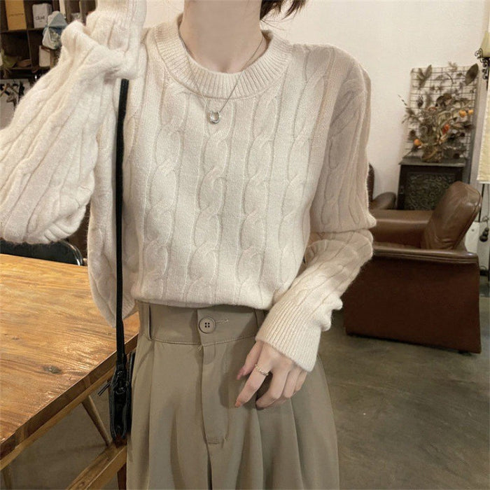 Idle Sense Cable Knit Pullover Sweater Women Autumn Winter Solid Color Inner Wear Thermal Sweater Women-Fancey Boutique