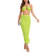 Color-Fluorescent Green-Sexy Backless Underwaist Skirt Sexy Solid Color Two Piece Set Women-Fancey Boutique