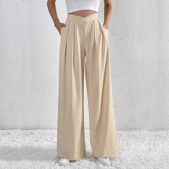 Autumn Winter Women Clothing Office Pleated Casual Wide Leg Pants Loose Trousers-Apricot-Fancey Boutique