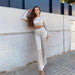 Color-White-Sequin round Neck Single Breasted Vest Pants Spring T shirt Casual Sequin Tassel Two Piece Set-Fancey Boutique