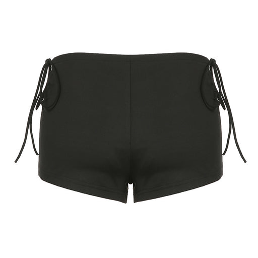 Color-Black-Niche Pure Sexy Hollow Out Cutout Out Tied Low Waist Sexy Sports Casual Stretch Mini Shorts-Fancey Boutique