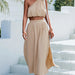 Color-Apricot-Spring Summer Sexy Oblique Shoulder Lace up Vest Slit Midi Skirt Set Women-Fancey Boutique