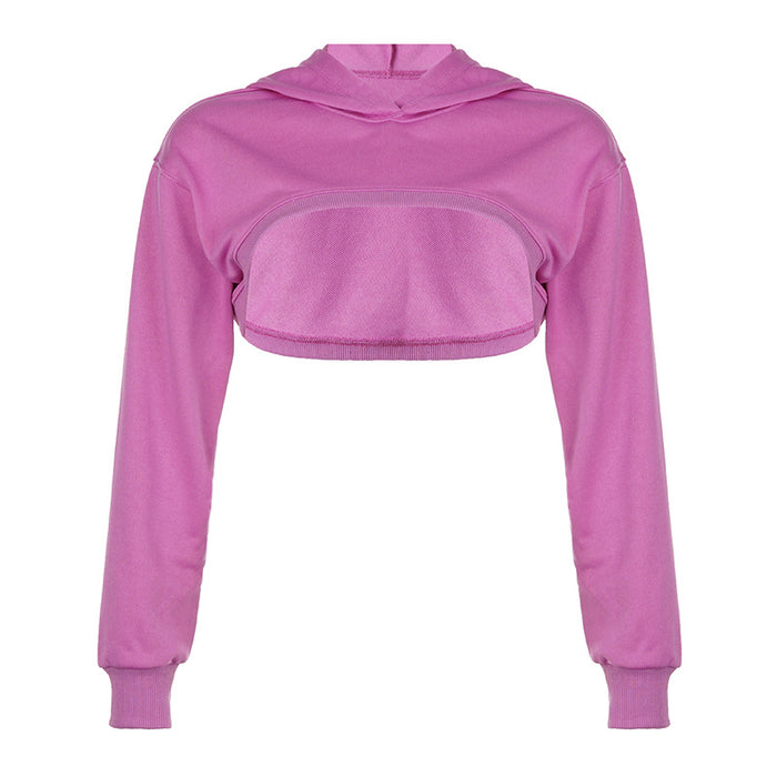 Color-Pink-Street Basic Irregular Asymmetric Hooded Popular Sweater Blouse Sexy All Match Sports Casual Top-Fancey Boutique