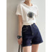 Graffiti Printing T Shirt Women Summer Thin Short Sleeve Design Hem Slit Loose Top-Fancey Boutique