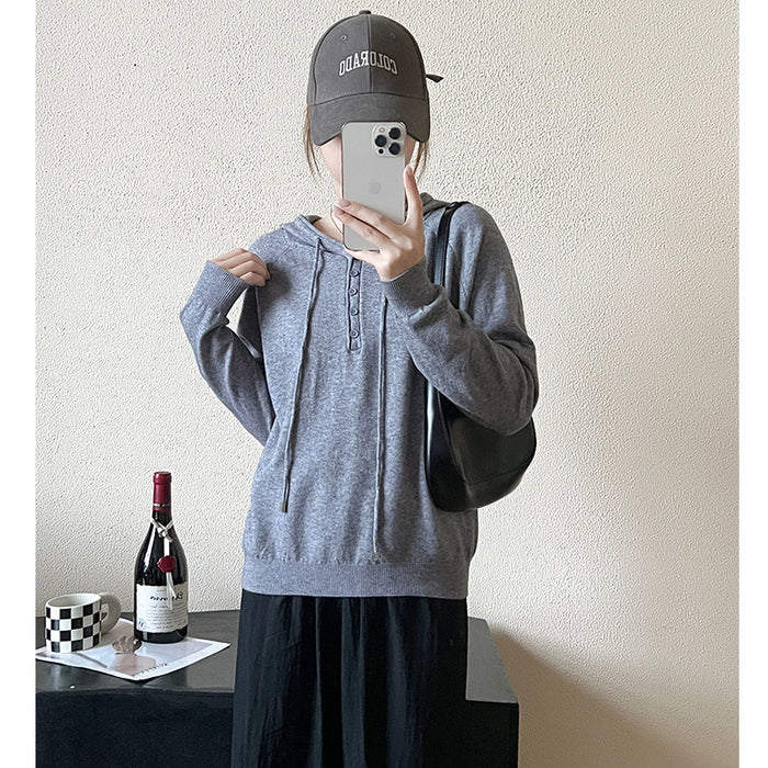Color-Gray-Autumn Winter Loose Hooded Sweatshirt Women Casual Lace Up Drawstring Long Sleeve Pullover Sweater Outerwear Top-Fancey Boutique