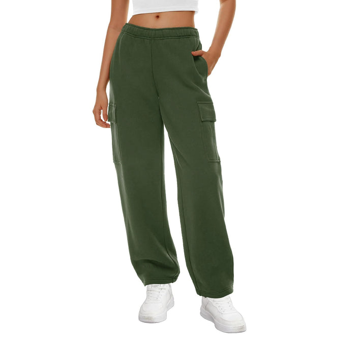 Color-Green-Autumn Winter Women Wide Leg Sweatpants Elastic Waist Loose Casual Workwear Trousers-Fancey Boutique