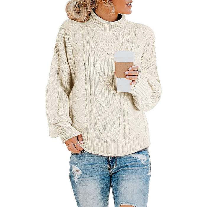 Color-White-Autumn Winter Knitwear Women Clothing Thick Thread Half Turtleneck Pullover Women-Fancey Boutique