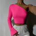 Color-Pink-Autumn Winter Sexy Slim Fit Backless Y2g Sexy Top One Shoulder Long Sleeve Short Top-Fancey Boutique