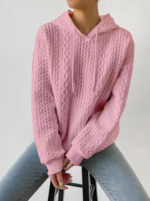 Color-Pink-Autumn Clothes Women Clothes Jacquard Hooded Lace Up Long Sleeve Sweater Knitted-Fancey Boutique