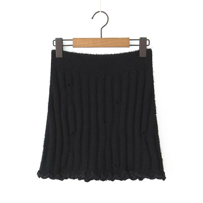 Color-Black Skirt-Autumn Two Color Handmade Rope Large Collared Sweater Rope Knitted Overskirt Sets-Fancey Boutique