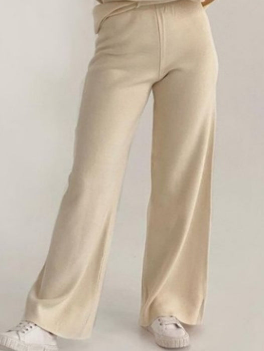 Color-Apricot Pants-Autumn Winter Long Sleeve Loose Casual Sweater Knitted Top Trousers Set-Fancey Boutique