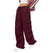 Color-Burgundy-Women Clothing Solid Color Nylon Multi Pocket Loose Cargo Pants-Fancey Boutique