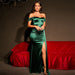 Color-blackish green-Sexy Shoulder Wrapped Chest High Waist Ribbon Slit Ball Dress-Fancey Boutique