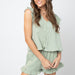 Summer Women V neck Ruffled Top Shorts Suit-Green-Fancey Boutique