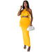 Color-Yellow-Wrapped Chest Halter Ruffled Top Bare Cropped High Waist Split Dress Two-Piece Set 3D Decoration-Fancey Boutique