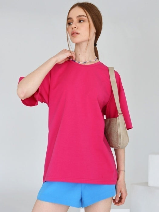 Spring Summer Solid Color T Shirt Women Cotton Short Sleeved Shirt Loose All Match-Coral Red-Fancey Boutique