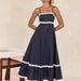 Color-Indigo Blue-Summer Solid Color Sexy Strap Tube Top Oversized Swing Dress-Fancey Boutique