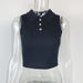 Arrival Summer Rib Polot Shirt Top Women Stand Alone Short Cropped Sleeveless Collared Vest-Black-Fancey Boutique