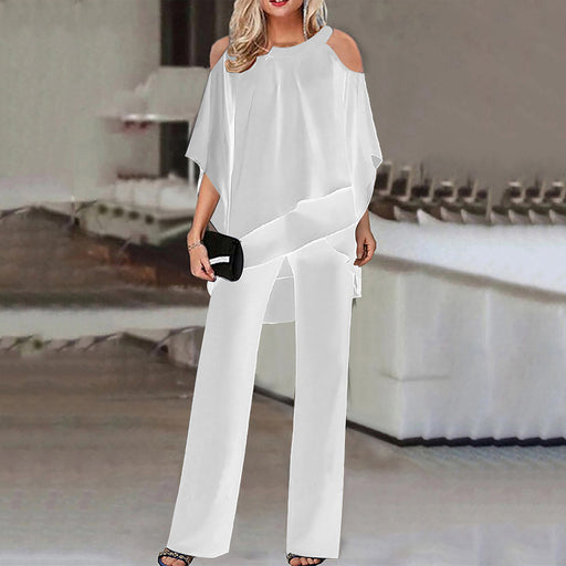 Women Clothing Solid Color Loose Casual Dolman Sleeve Irregular Asymmetric Suit-White-Fancey Boutique