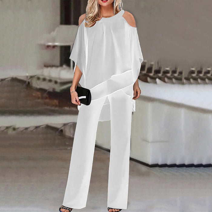 Women Clothing Solid Color Loose Casual Dolman Sleeve Irregular Asymmetric Suit-White-Fancey Boutique
