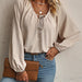 Raglan Sleeve Front Chest Lace up Small V neck Casual Comfortable Loose Long Sleeve Tops Shirt-Apricot-Fancey Boutique