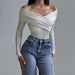 Color-White-Arrival Sexy V neck off Shoulder Stitching Long Sleeve Solid Color Slim Fit All Match Jumpsuit-Fancey Boutique