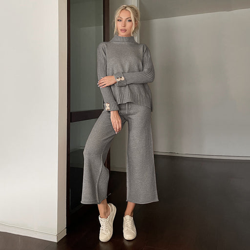 Women Clothing Autumn Winter Sweater Half Turtleneck Soft Sweater Two Pieces-Gray-Fancey Boutique