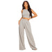 Color-Gray-Cropped Tank Top Straight Flare Pants Casual Sports Two Piece Set-Fancey Boutique