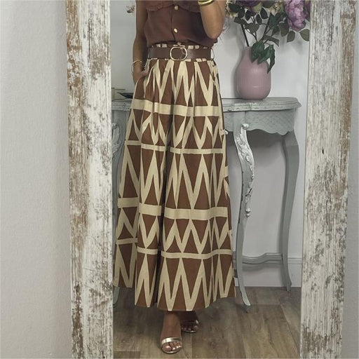 Women Printing A Swing Skirt No Belted Women-Khaki Wave-Fancey Boutique