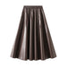 Color-Deep Coffee-Retro Large Pocket Leather Skirt Women Autumn High Waist Slimming Large Hem Umbrella Skirt-Fancey Boutique