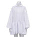 Women Clothing Autumn Solid Color Office Pleated Dress Collared Puff Sleeve Shirt Dress for Women-White-Fancey Boutique