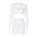 Women Clothing Autumn Sexy Hollow Out Cutout out Long Sleeve Top Slim Skirt Set-White-Fancey Boutique