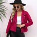 Color-Red-Women Clothing Spring Autumn Collared Zipper Small Long Sleeve Jacket-Fancey Boutique