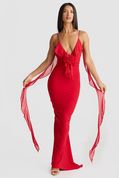 Women Summer Sexy Dress V Neck Backless Slim Fit Shoulder Strap Fishtail Evening Dress-Red-Fancey Boutique