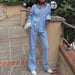 Autumn Blue Color Striped Casual Suit Collared Shirt High Waist Trousers Two Piece Set-Fancey Boutique