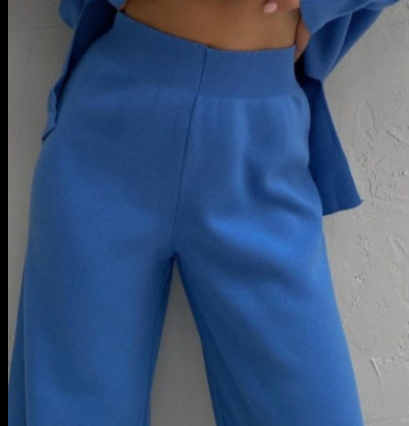 Color-Blue Trousers-Loose Casual Sweater Top Trousers Set-Fancey Boutique