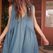 Color-Pale blue-Women Clothing V Neck Sleeveless Pleated Vest Pocket Dress-Fancey Boutique
