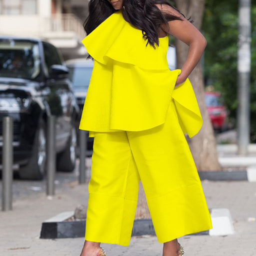 Women Clothes Loose Cool Top Wide Leg Pants Two Piece Suit-Yellow-Fancey Boutique
