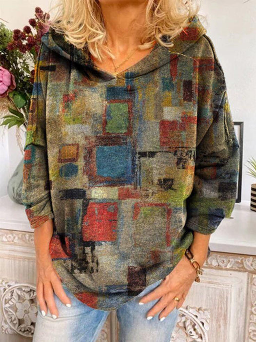Color-Coffee-Plus Size Autumn Winter Women Loose Printed Long Sleeve Hooded Sweater-Fancey Boutique