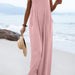 Color-Pink-Women Clothing Summer Jumpsuit Ethnic Solid Color Wide Leg Jumpsuit-Fancey Boutique