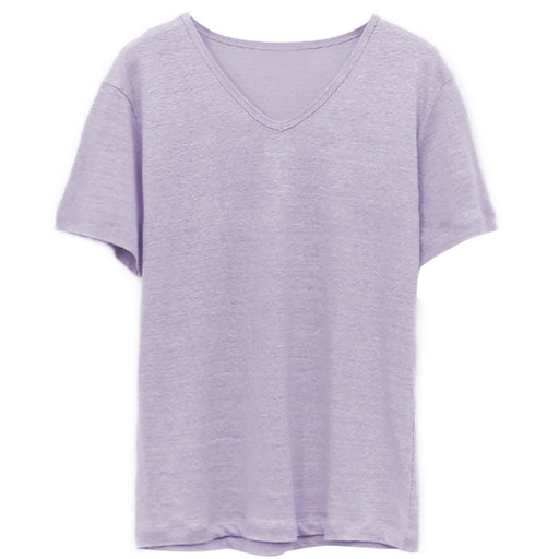 V neck Short Sleeved T shirt Summer Simple Cotton Linen Loose Solid Color Bottoming Slimming Outerwear T shirt Top Women Clothing-Purple-Fancey Boutique