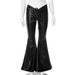 Color-Black-Women Clothing Winter Hipster Dark Micro Elastic Stitching Tied Low Waist Flared Casual Pants-Fancey Boutique