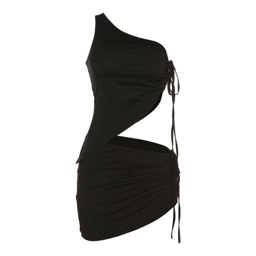Color-Black-Summer Women Lace-up One-Shoulder Vest Sexy Sheath Skirt Casual Suit for Women-Fancey Boutique