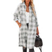 Color-Gray-Mid Length Shacket for Women Spring Autumn Printed Checks Collared Single Breasted Coat for Women-Fancey Boutique