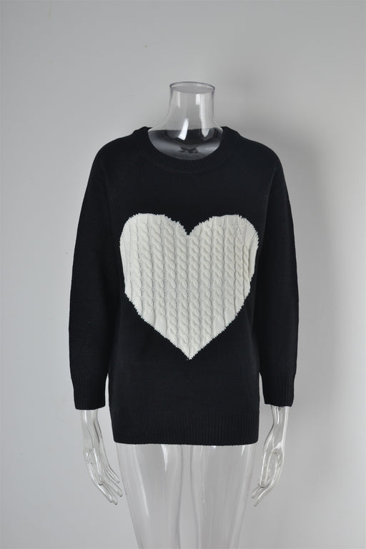 Color-Black White Heart-Knitwear Women Autumn Winter Women Knitwear Heart Trendy Pullover Sweater Women-Fancey Boutique