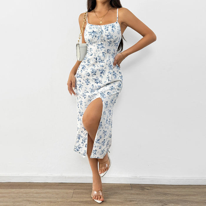 Fresh Air Strap Floral Dress Summer High Waist Pullover A line Midi Dress-Fancey Boutique