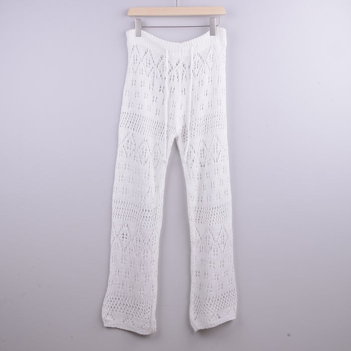 Color-White-Hand Crochet Hollow Out Cutout out Strap Beach Pants Women Casual Trousers-Fancey Boutique