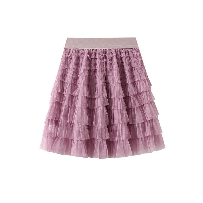 Color-Purple Pink-Mesh Skirt Women Summer Spring Autumn Clothing A line Tiered Dress Short Skirt-Fancey Boutique